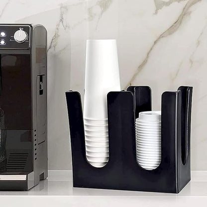 Tirifer 2 Pack Disposable Paper Cup Dispenser, 2 Compartment Coffee and Lid Storage Organizer Holder for Countertop Bar Restaurant Breakroom, Black