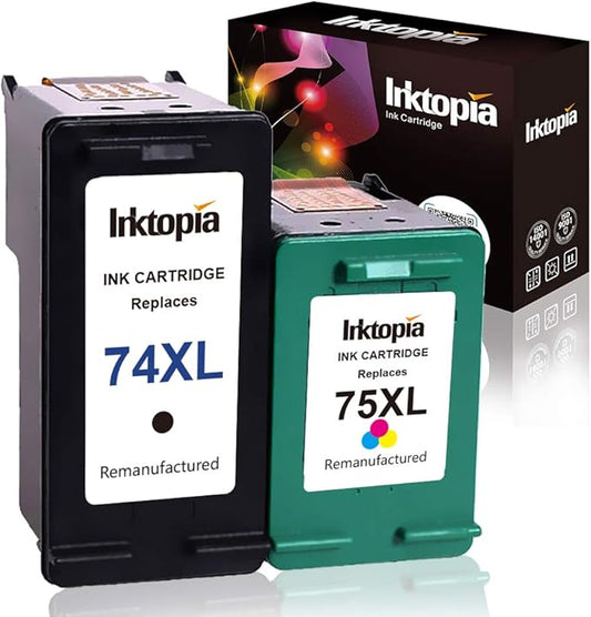 1 Black and 1 Tri-Color Remanufactured Ink Cartridge Replacement for HP 74XL 74 XL 75XL High Yield for Deskjet D4260 D4360 Officejet J05725 J6405 Photosmart C4280 C4385 C4480 C4580 C5280 C5580 D5360
