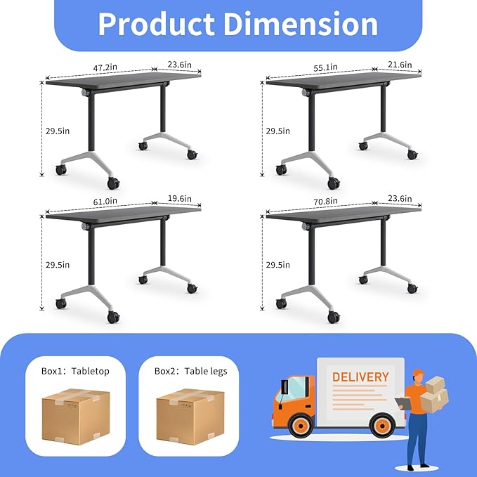 Conference Room Table, Folding Conference Table with Silent Wheels, Modular Flip Top Mobile Training Tables for Office, Training Room, Meeting Rooms, School, 2-16 Person (10, Grey, 70.8in)