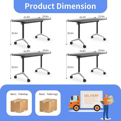 Conference Room Table, Folding Conference Table with Silent Wheels, Modular Flip Top Mobile Training Tables for Office, Training Room, Meeting Rooms, School, 2-16 Person (10, Grey, 70.8in)