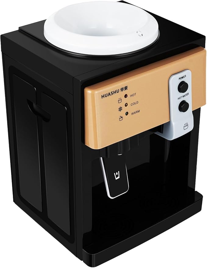 Water Dispenser Top Loading Countertop Water Cooler Dispenser with 3 Temperature Settings Desktop Electric Hot and Cold Dispenser for Home, Office, Dormitory (Black)