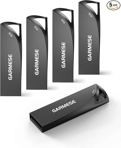 8GB USB Flash Drive, 5 Pack Waterproof Metal USB Memory Stick Slim USB 2.0 Flash Drive, Portable Thumb Drive Pen Drive with Keychain Hole, Stylish Jump Drive for Computer/Car/Smart TV (Black)
