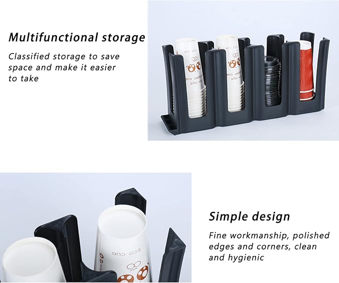 Alvinlite Coffee Cup Dispenser and Lid Holder, 4 Grids Disposable Paper Cup Holder Countertop Cup Organizer for Coffee Milk Tea Shop