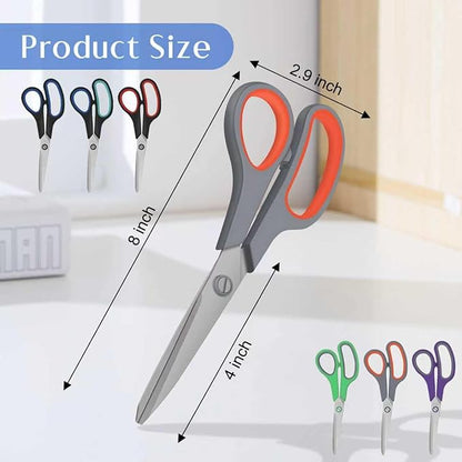6 Pack All Purpose Scissors, 8.3" Stainless Steel Scissor With Ergonomic Soft-Grip Handles, Sharp Blades Scissors for Office, School, Kitchen, Crafts, Sewing, Left and Right Hand Use (6 Colors)