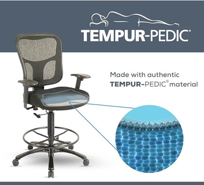 Tempur-Pedic TP8200C Fabric Drafting Stool with Backrest and Footrest with Lumbar Support, with Tempur Material, Cooling Gel Layer, Navy