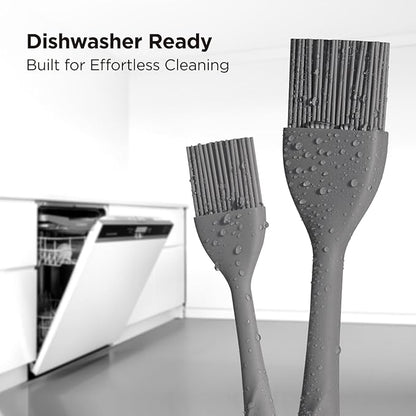 Kitchen Mama WaltzGrip Platinum Silicone Basting Pastry Brush: Set of 2 Heat-Resistant Brushes for Cooking, Baking, Grilling, and Spreading Oil or Butter - Dishwasher-Safe (Metal Gray)