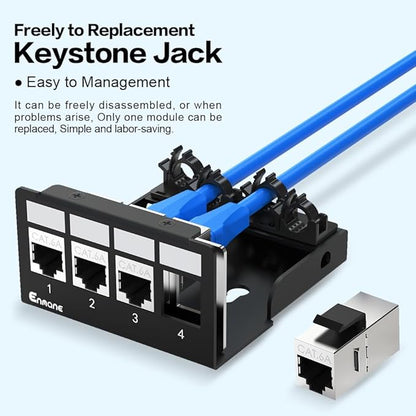 4 Port Patch Panel CAT6A Keystone Patch Panel (EC Listed) Shielded Network Patch Patch for Home/Office (1U 4Port, CAT6A)