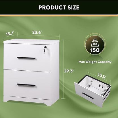 DEVAISE 2-Drawer Wood Lateral File Cabinet with Lock for Office Home, White