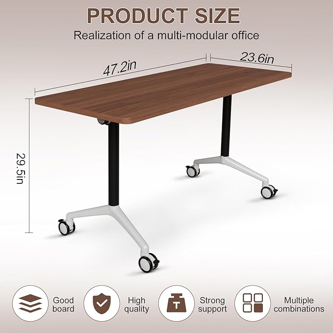 Conference Table Folding Conference Room Tables, Modern Mobile Meeting Training Table with Silent Wheels, Foldable Seminar Table for Offices, Classrooms, Libraries (6, walnut2, 47.2in)