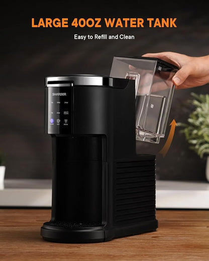 SHARDOR 3 in 1 Single Serve Coffee Machine, K Cup Coffee Maker Compatible with Ground Coffee & Teas, 6 to 14oz Brew Sizes, 40oz Removable Water Tank, Descale Settings, Black