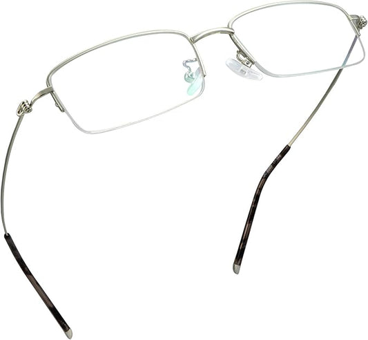 LifeArt Alloy Semi-Rimless Reading Glasses,Blue Light Blocking Glasses, Anti Eyestrain, Computer Gaming Glasses, TV Glasses for Men, Anti Glare (Silver, +3.50 Magnification)