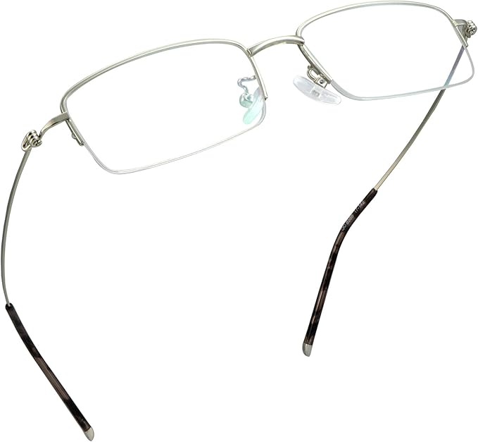 LifeArt Alloy Semi-Rimless Reading Glasses,Blue Light Blocking Glasses, Anti Eyestrain, Computer Gaming Glasses, TV Glasses for Men, Anti Glare (Silver, +0.75 Magnification)