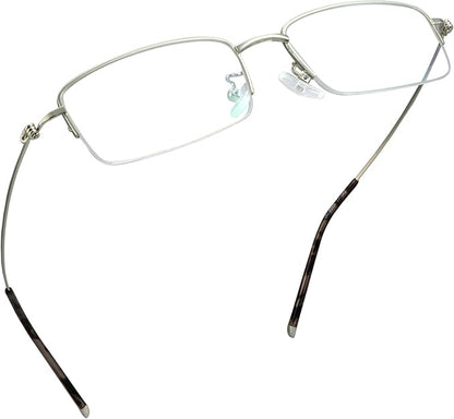 LifeArt Alloy Semi-Rimless Reading Glasses,Blue Light Blocking Glasses, Anti Eyestrain, Computer Gaming Glasses, TV Glasses for Men, Anti Glare (Silver, +0.75 Magnification)