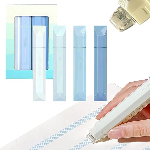 Double Sided Tape Pens, 2026 New Scrapbooking Double Sided Tape Roller, 4-Pack Smooth Craft Adhesive Glue Runner for Scrapbooking, Gift Wrapping, Photo Mounting, School Office & Crafts (Blue)