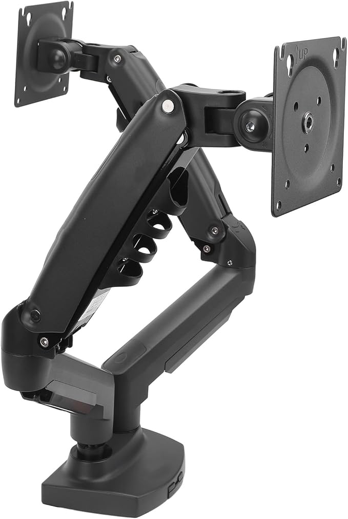 Zunate Adjustable Double Screen Stand for 17-27inch Screens, Telescopic Rotating Desk Mount for Gaming and Work, Aluminum Alloy Material