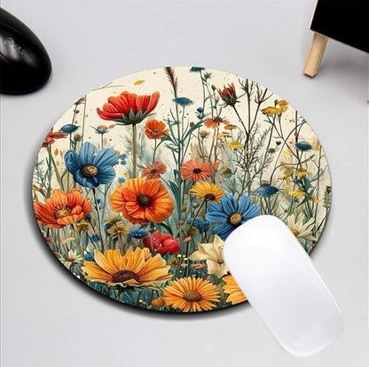 Colorful Garden Flowers Round Art Mouse Pad Round Non-Slip Rubber Mousepad Laptop Office Computer Decor Cute Desk Accessories Customized Design Mouse Pad