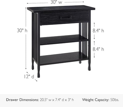 Leick Home Ironcraft Bookshelf, Solid Wood, 1 Drawer, 2 Shelves, Blackened Hardware, Slatted Sides, Easy Assembly, Black Wash, 12 in W x 30 in L x 30 in H, Item 11261-BK