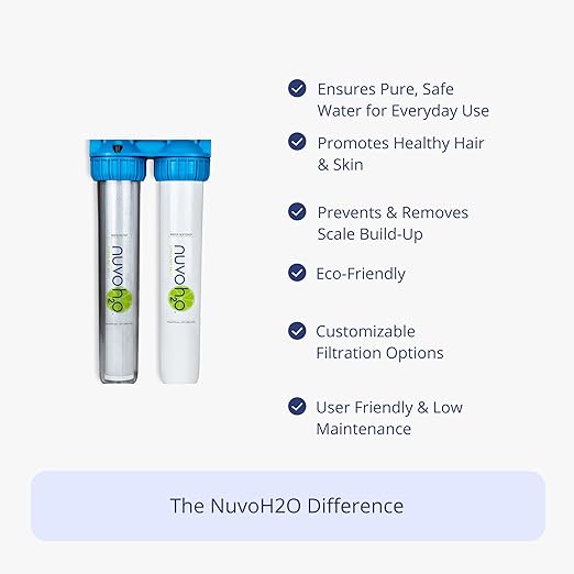 NuvoH2O 2-Stage Citrus, Salt-Free Water Filter System + Water Softener and Carbon Filter – Healthy & Pure Water – Removes Hard Water Build Up (Home Duo System)
