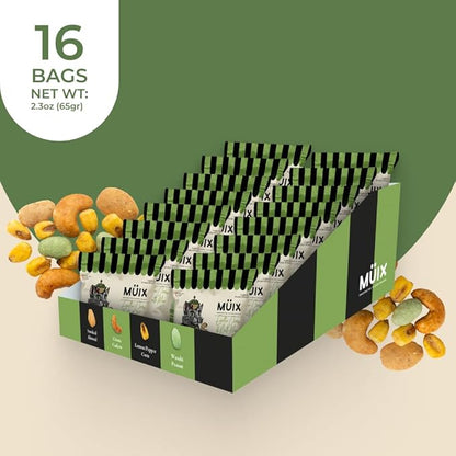Müix Snacks, Special Flavor Trail Mix, Exotic Mix, Mix Snacks (Smoked Almond, Citrus Cashew, Peppper Lemon Corn, Wasabi Peanut) - 2.3 Ounce Bags (Pack of 16 Bags)