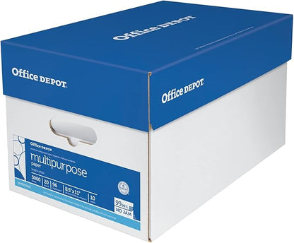 Office Depot® Multi-Use Printer & Copy Paper, 10 Reams, White, Letter (8.5" x 11"), 5000 Sheets Per Case, 20 Lb, 96 Brig