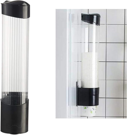 Cup Dispenser Wall Mounted Plastic Water Dispenser Disposable Cup Holder Rack, Paste or Screw Plate Mountable for Paper Cups Halloween Party Supplies(L, Black)