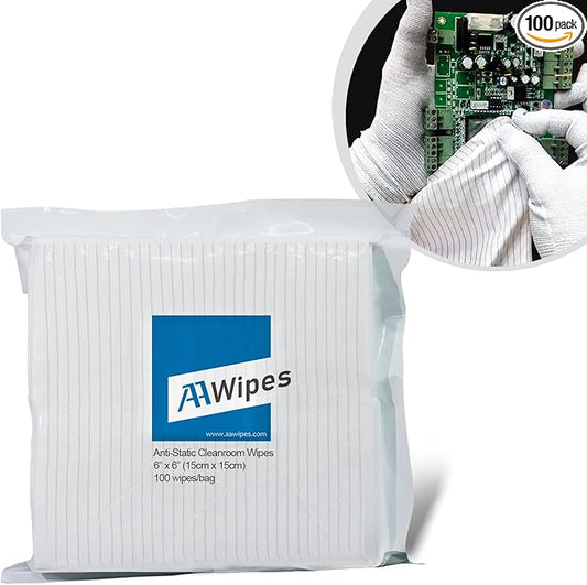 AAWipes Cleanroom Wipe Cloths (Grade A) - Safe Electrostatic Discharge (ESD) Polyester Wiper Special ESD-Safer Wiper Cloths Lint Free Static Dissipasive Wipers (6"x6") 100pcs