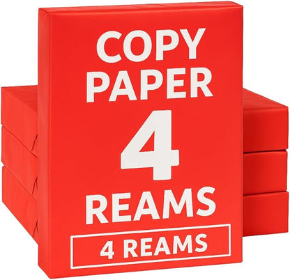 Copy Paper – 4 Reams, 500 Sheets Each, 94 Bright, 8.5 x 11" – Multipurpose Printer Paper for Home, Office, School – Jam-Free, Acid-Free, High Performance