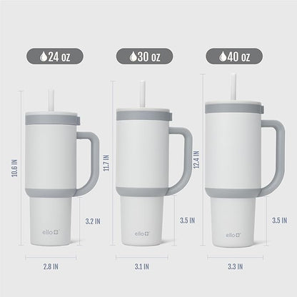 Ello Oasis 24 oz Tumbler with Handle & Retracting Straw | Reusable Insulated Stainless Steel Cup 100% Leakproof, Gifts for Teens Women Men | Keeps cold for 24 Hours, Cup Holder Friendly, Grayscale
