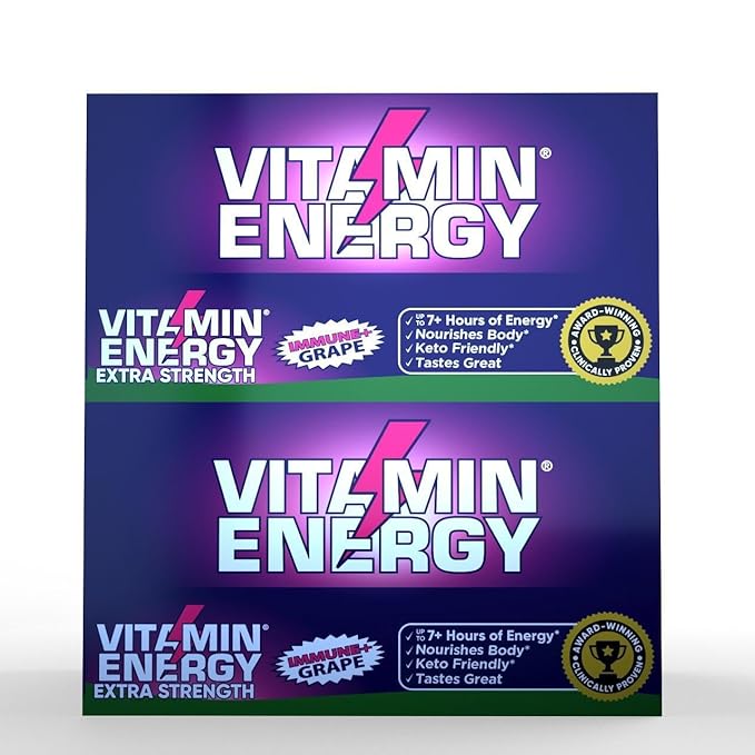 Vitamin Energy Immune+ Extra Strength Energy Shot Grape 8 Pack, 260mg Natural Caffeine, B-Vitamins, Citicoline, Green Tea, Immunity & Focus Support, Zero Sugar, Gluten-Free 1.93 fl oz