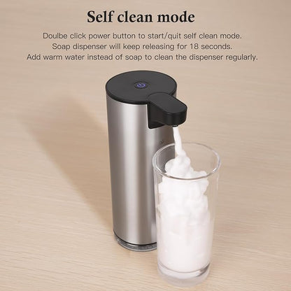 LAOPAO Automatic Soap Dispenser, Rechargeable Stainless Steel Foaming Soap Dispenser Touchless for Bathroom Auto Hand Soap Pump for Kitchen, Xmas Gift,9oz
