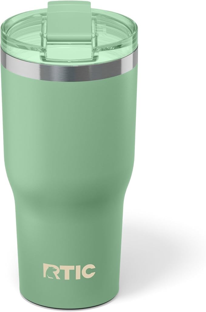 RTIC 30oz Essential Tumbler with Lid, Ceramic Lined, Insulated, Stainless Steel, Metal, Double Wall Vacuum-Insulation, Travel Cup for Iced Coffee, Tea, Hot and Cold Drink, Sage