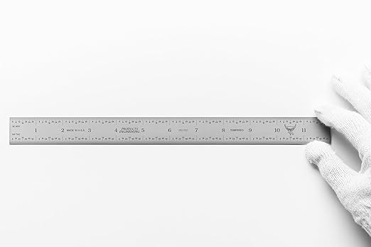 PEC Tools Rigid Metal Ruler, 12"/300mm High-Precision Steel Rule with Satin Chrome Finish, English & Metric Graduation (1/32", 1/64", 0.5mm, 1.0mm), Fully Hardened and Tempered, Made in USA