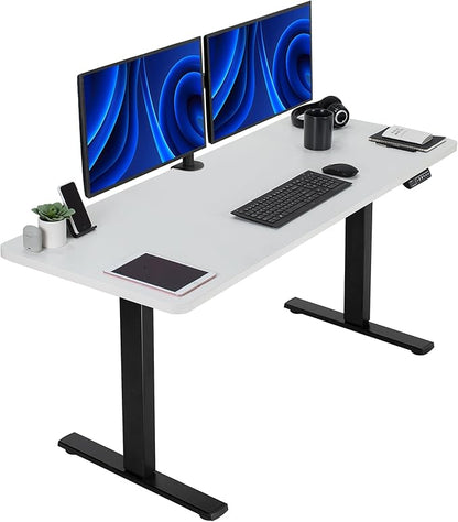 VIVO Electric 60 x 24 in Standing Desk, Memory Height Adjustment, 1B Series, One-Piece White Top, Black Frame, DESK-KIT-1B6W