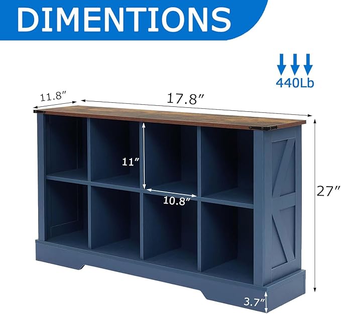 8 Cube Storage Organizer with LED Lights, Wooden Bookcase with Storage, Modern Cube Shelf for Living Room, Bedroom, Home Office - Blue