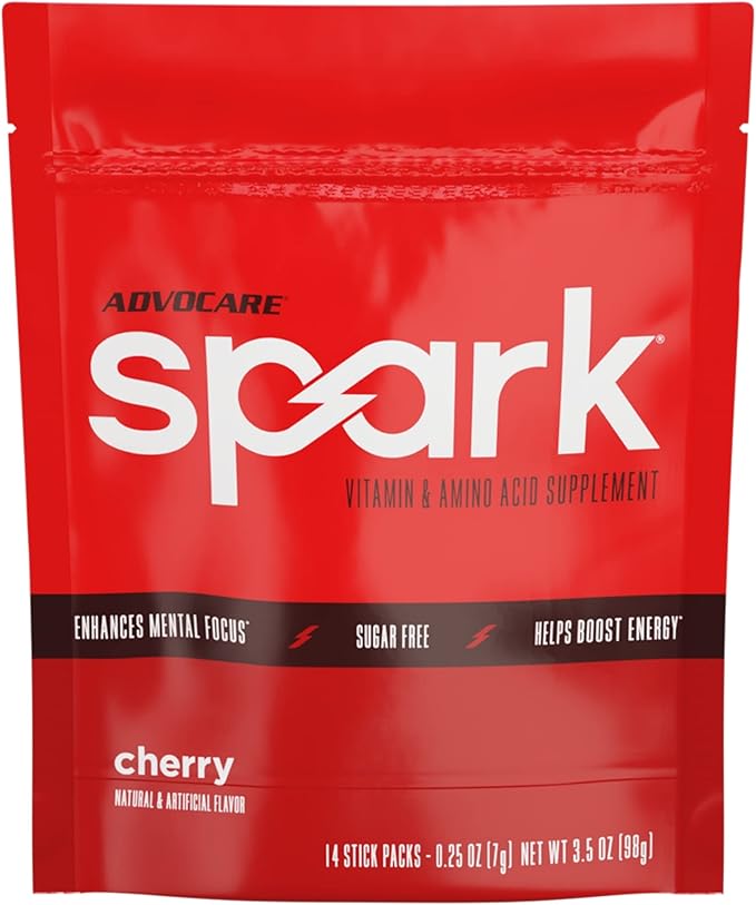 AdvoCare Spark - Energy Drink Mix - Vitamin & Amino Acid Supplement - Supports Energy & Focus - Portable Immune Support - Sugar-Free - Cherry, 14 Stick Packs (3.5 oz)