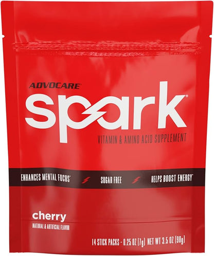 AdvoCare Spark - Energy Drink Mix - Vitamin & Amino Acid Supplement - Supports Energy & Focus - Portable Immune Support - Sugar-Free - Cherry, 14 Stick Packs (3.5 oz)
