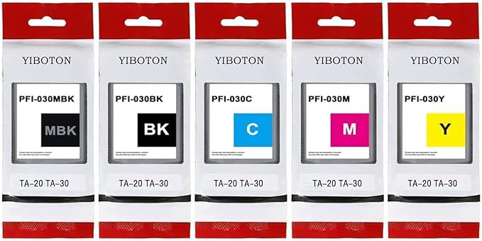 High Yield PFI-030 PFI030 Ink Cartridges Replacement for Canon PFI-030MBK PFI-030BK PFI-030C PFI-030M PFI-030Y Ink Tank Cartridge Compatible for Canon ImagePrograf TA-20 TA-30 Printer