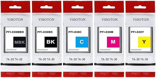 High Yield PFI-030 PFI030 Ink Cartridges Replacement for Canon PFI-030MBK PFI-030BK PFI-030C PFI-030M PFI-030Y Ink Tank Cartridge Compatible for Canon ImagePrograf TA-20 TA-30 Printer