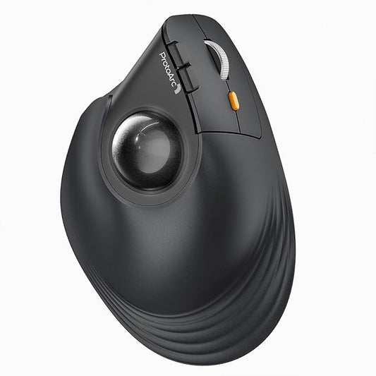 ProtoArc Vertical Wireless Trackball Mouse, EM05 NL Bluetooth Ergonomic Rollerball Mouse Rechargeable Computer Laptop Thumb Mice, 3 Device Connection, Compatible with iPad, Mac, Windows, PC-Gray