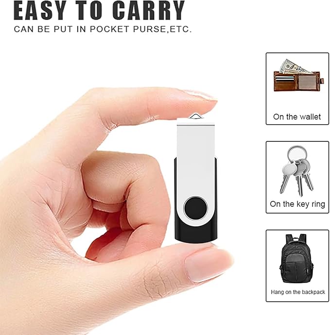 5 Pack 128GB USB Flash Drive with Type C Adapter and Storage Box USB 2.0 High Speed Metal Pen Drive 360° Rotatable Storage Memory Stick for Phone/Pad/PC/Laptop/Android - Black(5-Pack 128GB)