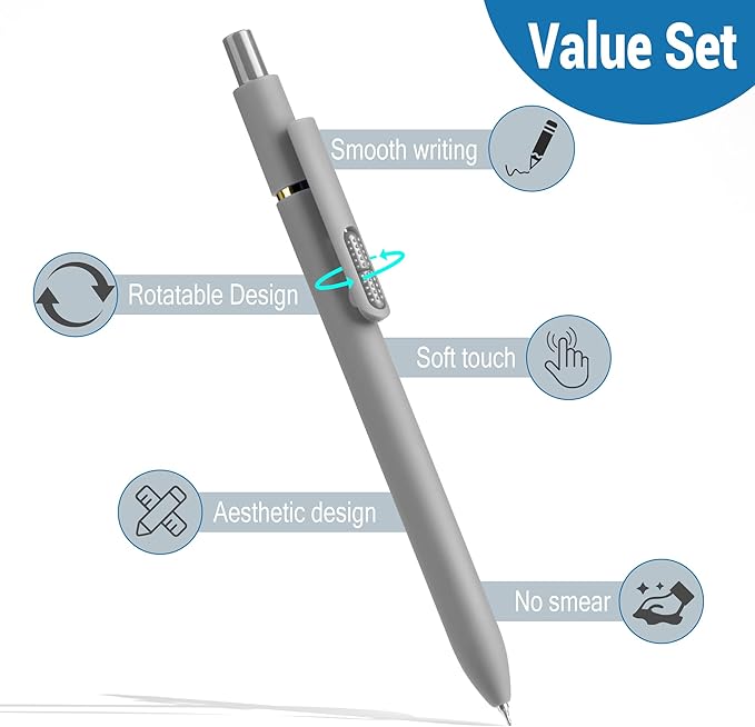 8Pcs Gel Pens - 0.5mm Black Ink Pens Fine Point Smooth Writing, Quick Drying Retractable Pen for Journaling, Cute School & Office Supplies