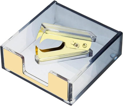 MultiBey Gradient Acrylic Sticky Note Holder & Staple Remover Set, Black to Clear Memo Pad Holder Dispenser with Staple Puller Office School Supplies