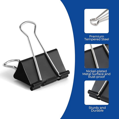 Eclirgan 1.9-Inch Large Binder Clip with Heavy-Duty/Folding/Rust-Resistant,48-Pack Thick Metal Office Clip in 4 Boxes,Black Paper Clamps for School/Outdoor Use/Office/Home