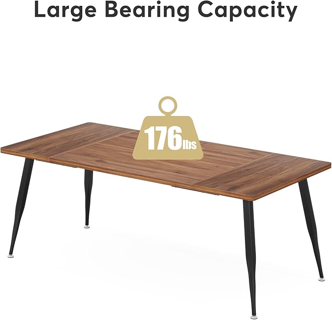 Tribesigns 6FT Conference Table, Rectangular Meeting Room Tables, Modern Industrial Seminar Table Boardroom Desk with Metal Legs for Office, 70.8’’ L x 31.5’’ W x 29.5’’ H (Brown and Black)