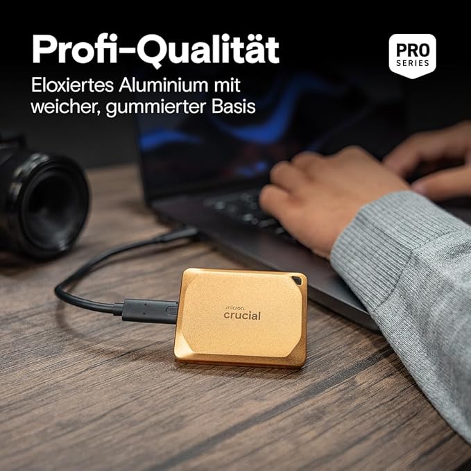 Crucial X10 Pro 4TB Portable SSD, Up to 2,100MB/s Read, 2000MB/s Write, USB 3.2 USB-C, External Solid State Drive, Durable Storage for Professional Creators, Gold - CT4000X10PROSSD9D02