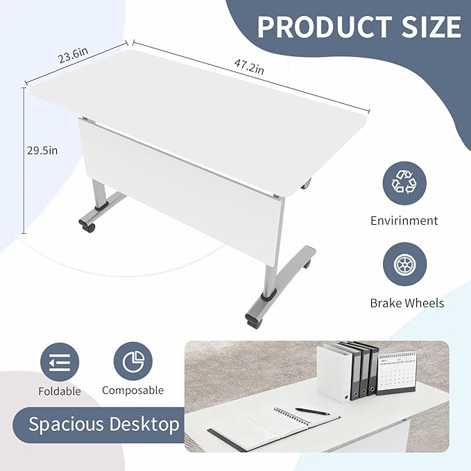 Conference Table, Folding Conference Room Table Meeting Tables, Flip Top Training Table Foldable Conference Tables with Wheels for Office, Conference Room, School (4 Pack C, 47.2 x 23.6 x 29.5 inch)