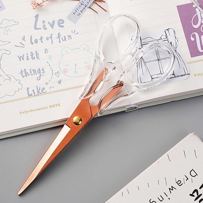 Gold Scissors, Stainless Steel Blade with Acrylic Handle, All Purpose Scissor for Office, School, Home, Fabric Shears, Tijeras (6.3" Rosegold)