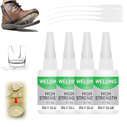 4 PCS Welding High-Strength Oily Glue, 2026 Upgraded Welding Super Glue Gel Instant Adhesive, Strong Fast Drying Glue Universal Super Glue for Metal, Plastic, Wood, Glass, Ceramic, Leather (50 Grams)