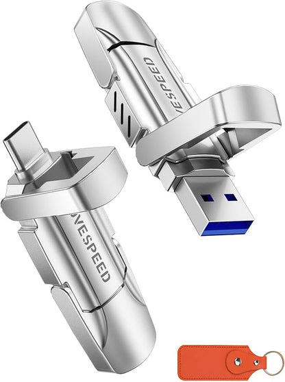 MOVE SPEED 256GB Solid State Flash Drive 400MB/s High Speed Type C + USB 3.2 Drive Dual Port, Thumb Drive Compatible with iPhone 15, 16 Series/Android Phone/MacBook/Audio/Smart TV(1 Pack)
