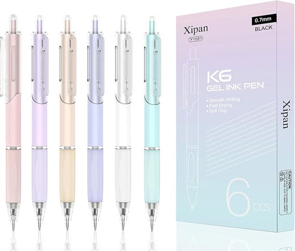 Gel Pens, 6 Pcs 0.7mm Quick Dry Black Ink Pen, Cute Ergonomic Fine Point Smooth Writing Pens, Back to School Office Supplies Fun Aesthetic Pastel Journaling Pen Gifts for Girl Student Women